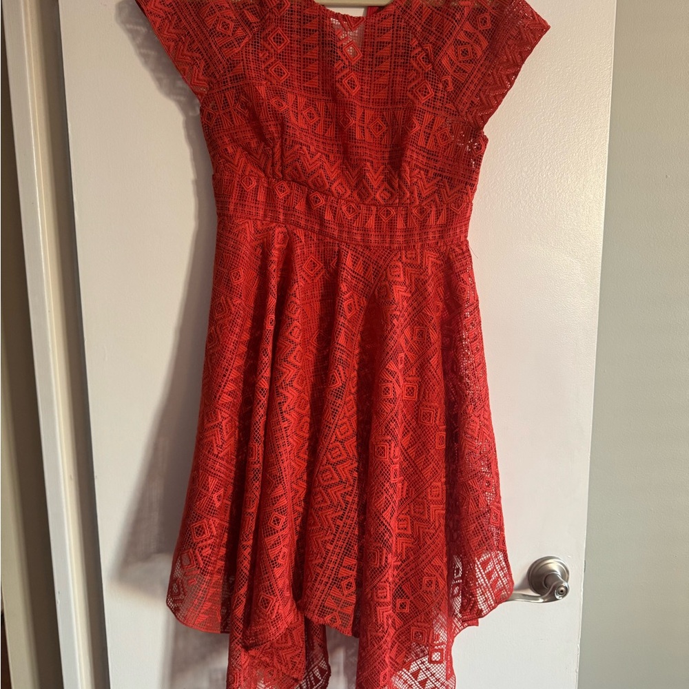 Burnt Orange Geometric Pattern Dress